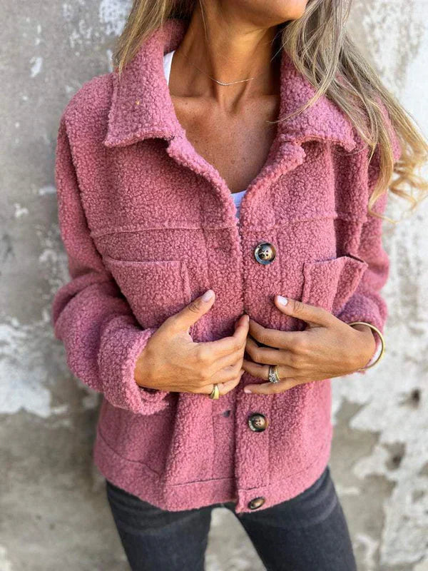 Nadine - Manteau Teddy Douillet avec Boutons Sophistiqués