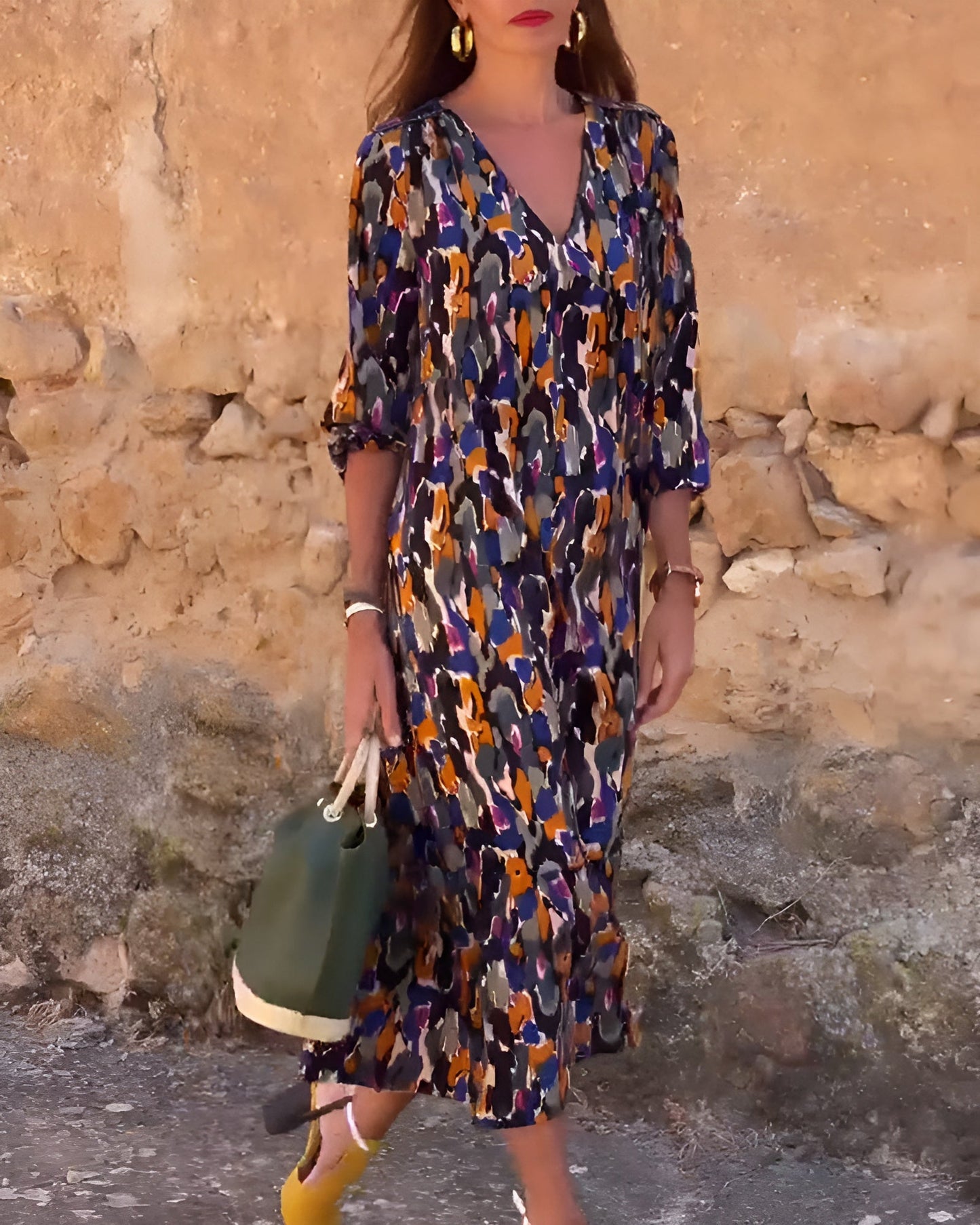 Jacqueline | Robe col V imprimé rétro