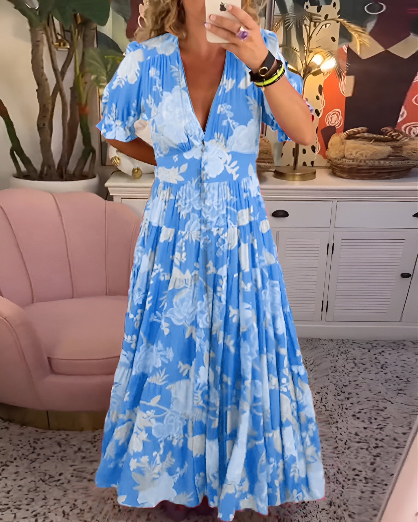 Sandy | Robe à poche col V imprimé fleuri