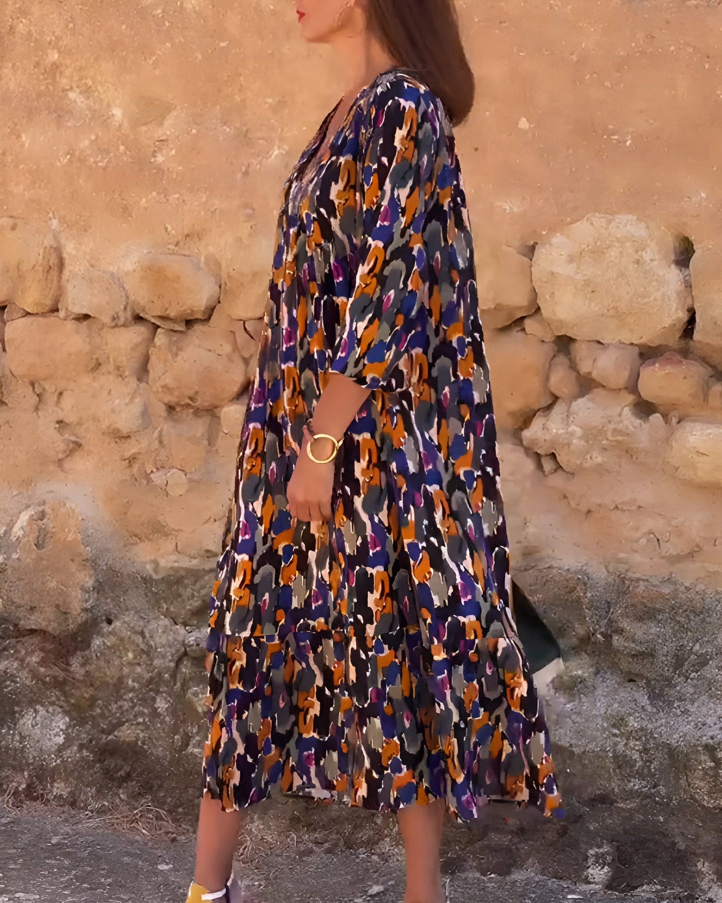 Jacqueline | Robe col V imprimé rétro