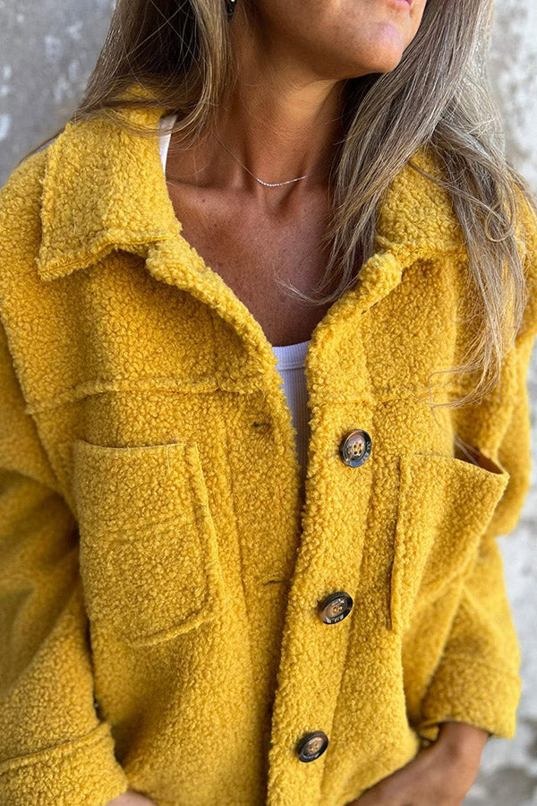 Nadine - Manteau Teddy Douillet avec Boutons Sophistiqués