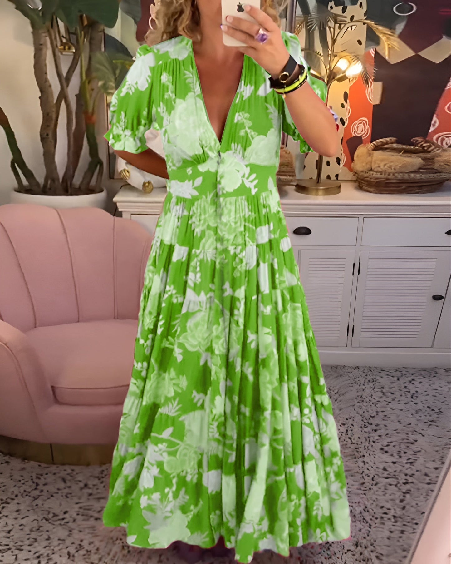 Sandy | Robe à poche col V imprimé fleuri