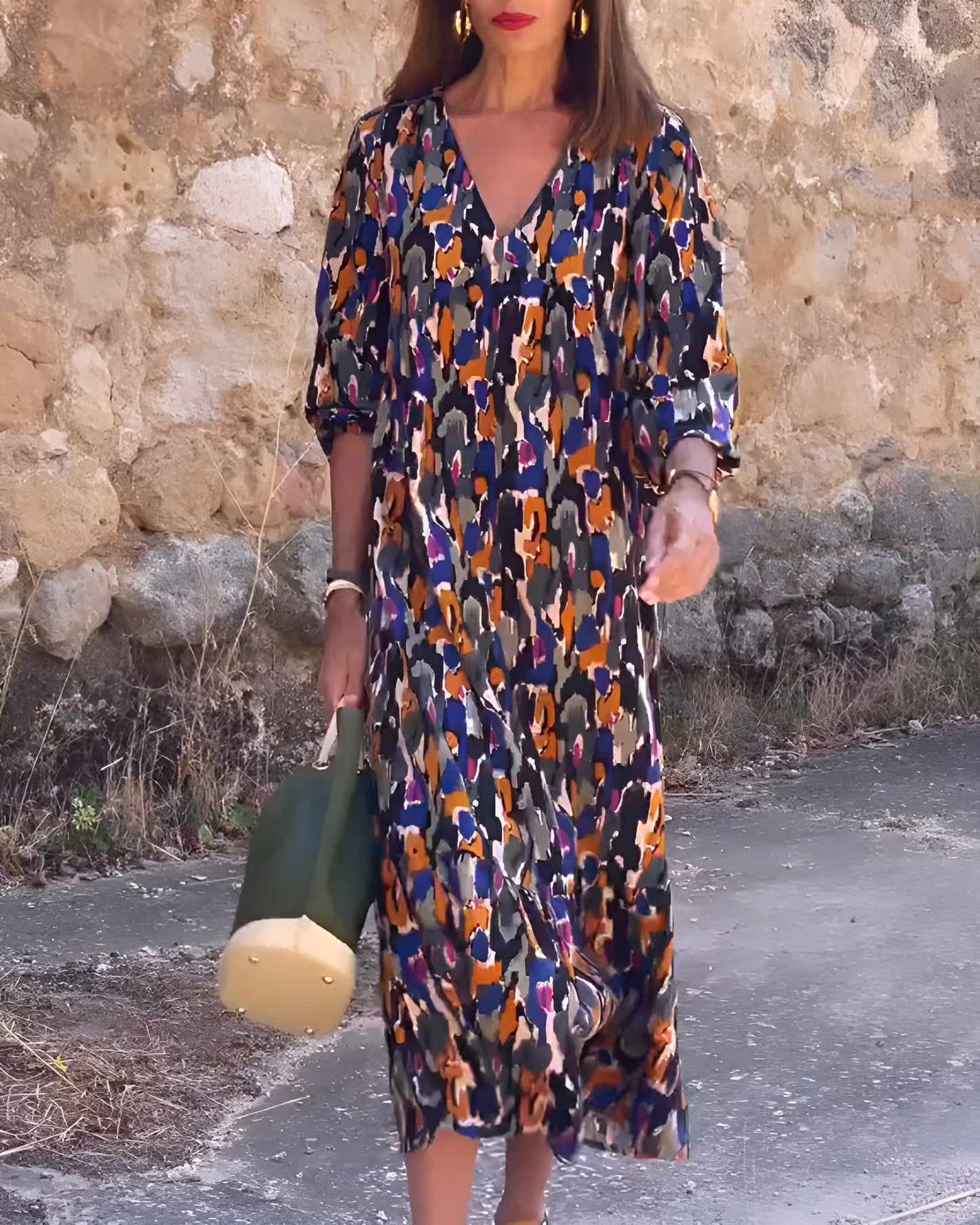 Jacqueline | Robe col V imprimé rétro