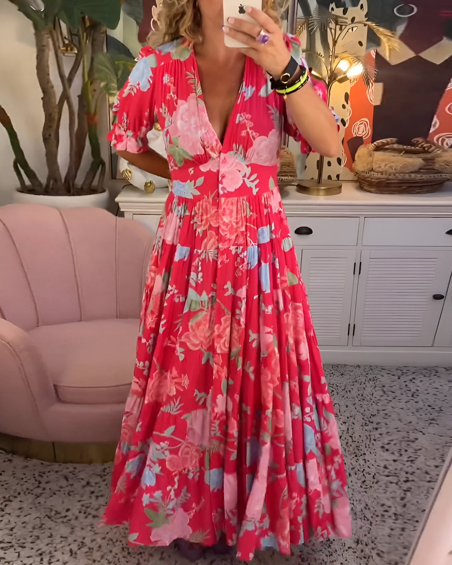 Sandy | Robe à poche col V imprimé fleuri
