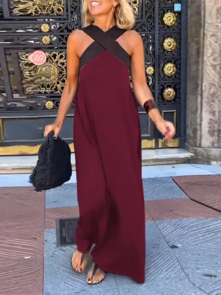 Audrey | Robe Longue d’Été Fluide à Bretelles Croisées