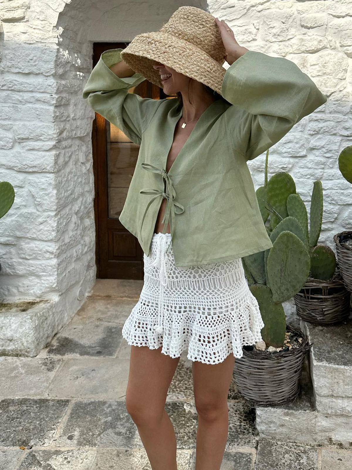 Charlotte | Blouse oversize à manches longues nouées sur le devant