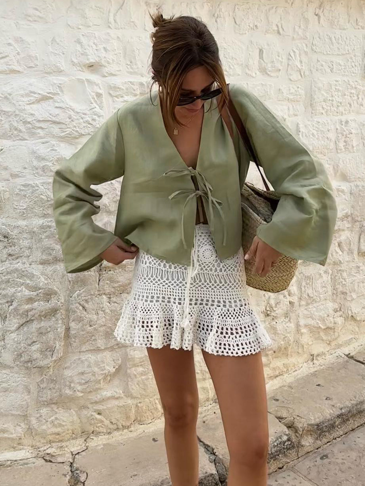 Charlotte | Blouse oversize à manches longues nouées sur le devant