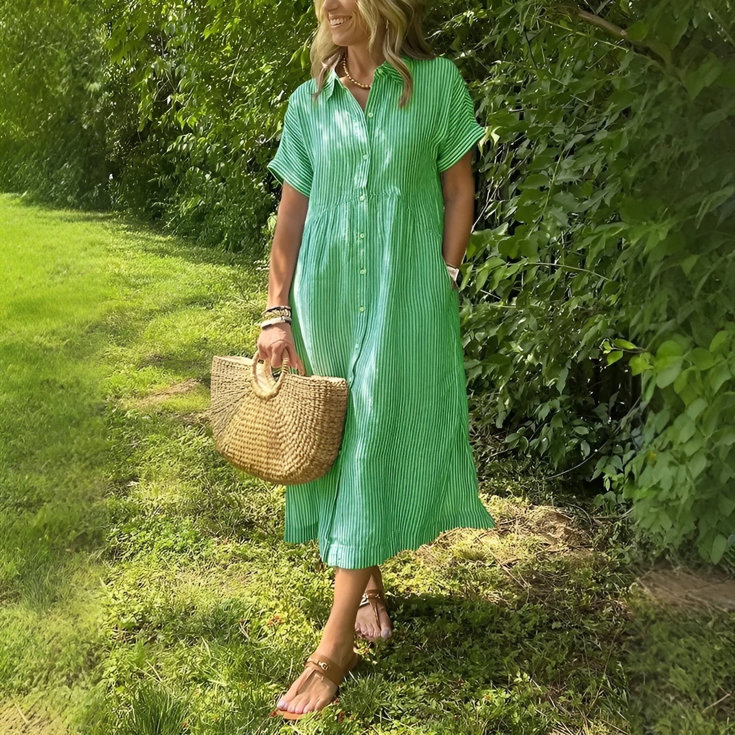 Clémence | Robe chemise fluide à rayures et poches