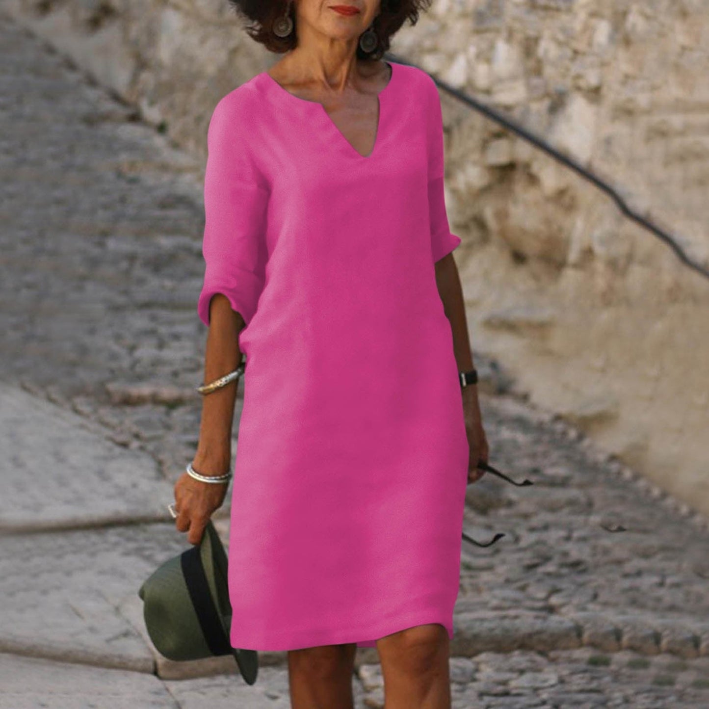 Sarah | Robe en lin à col en V