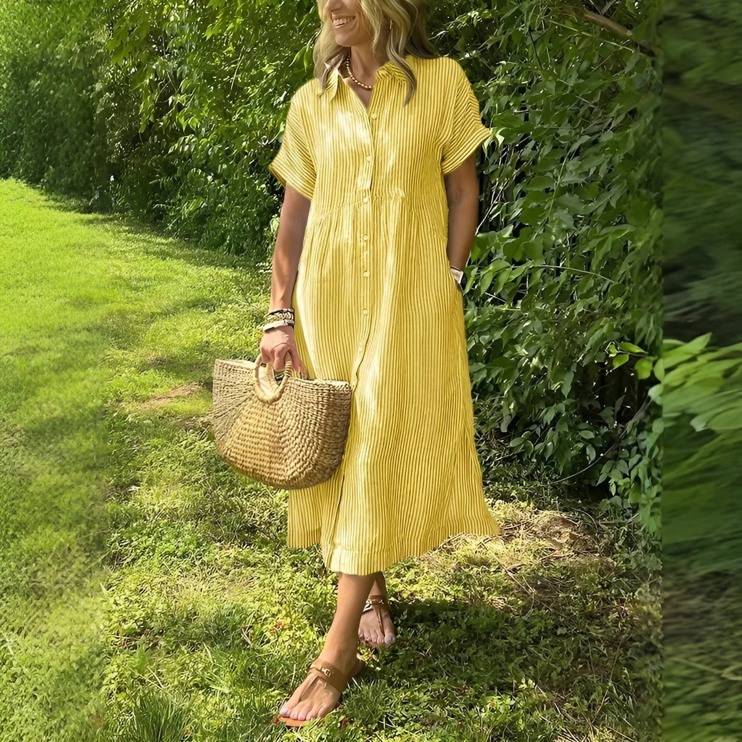 Clémence | Robe chemise fluide à rayures et poches