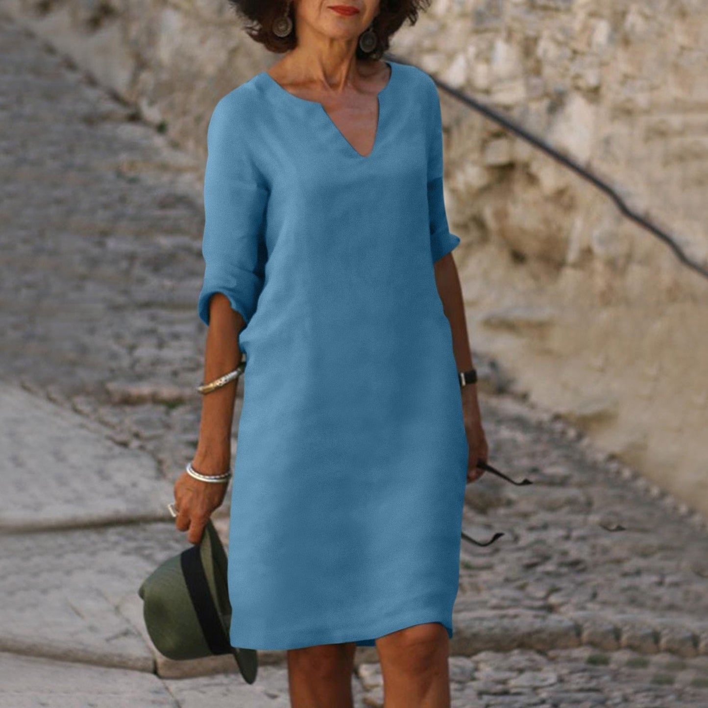 Sarah | Robe en lin à col en V