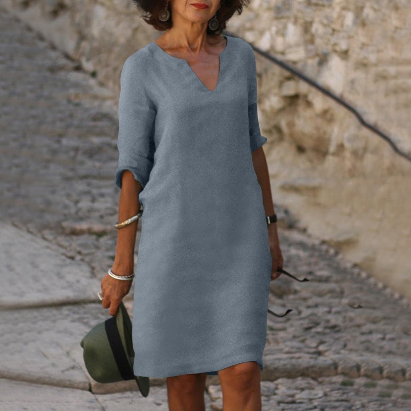 Sarah | Robe en lin à col en V