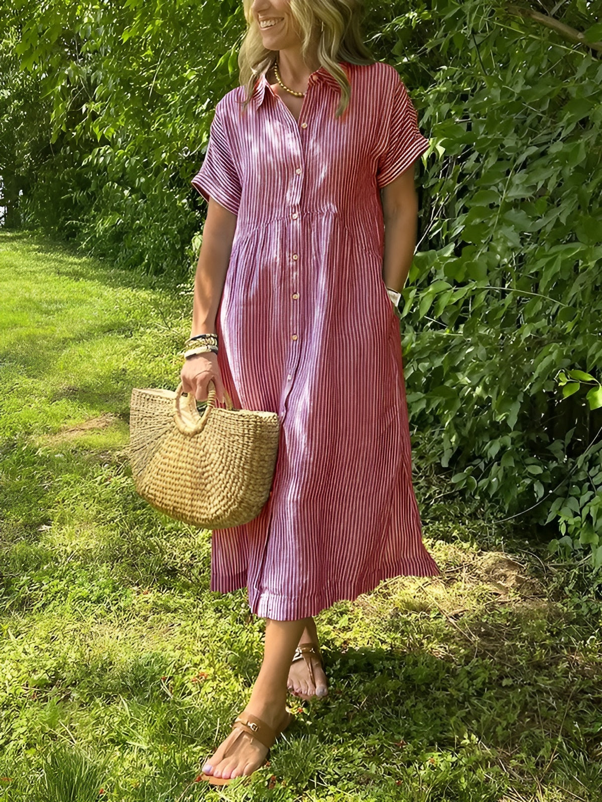 Clémence | Robe chemise fluide à rayures et poches