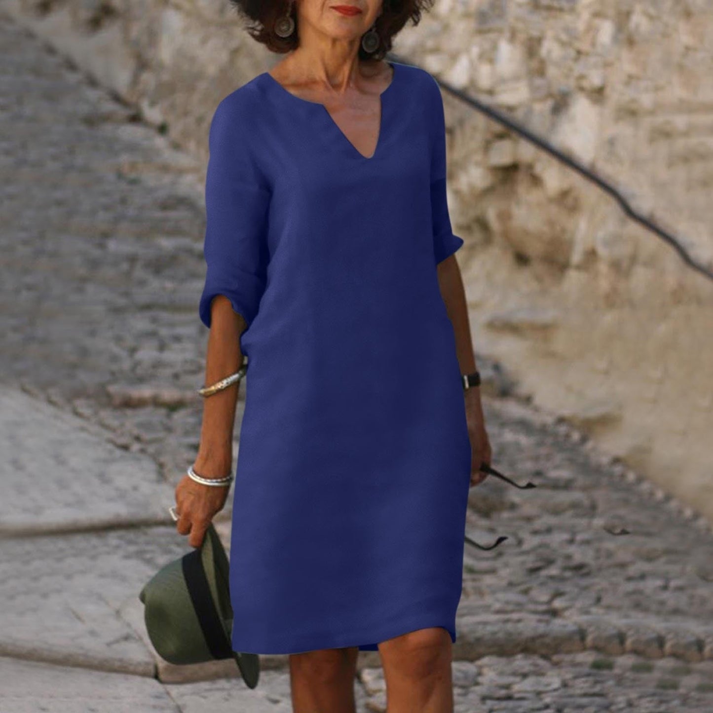 Sarah | Robe en lin à col en V