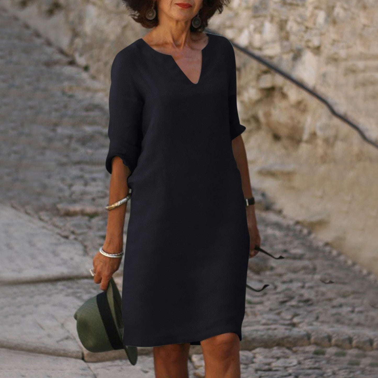 Sarah | Robe en lin à col en V