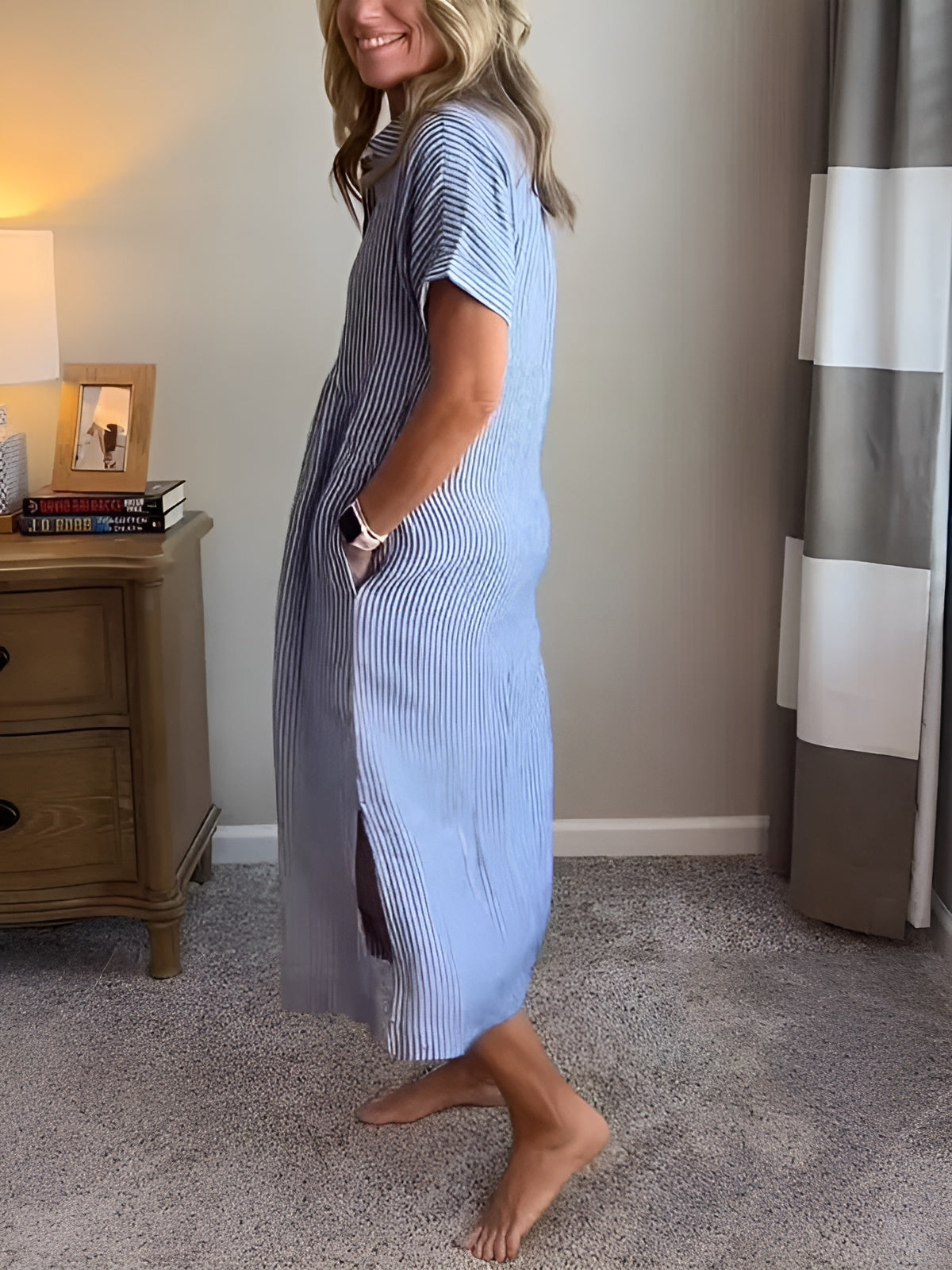 Clémence | Robe chemise fluide à rayures et poches