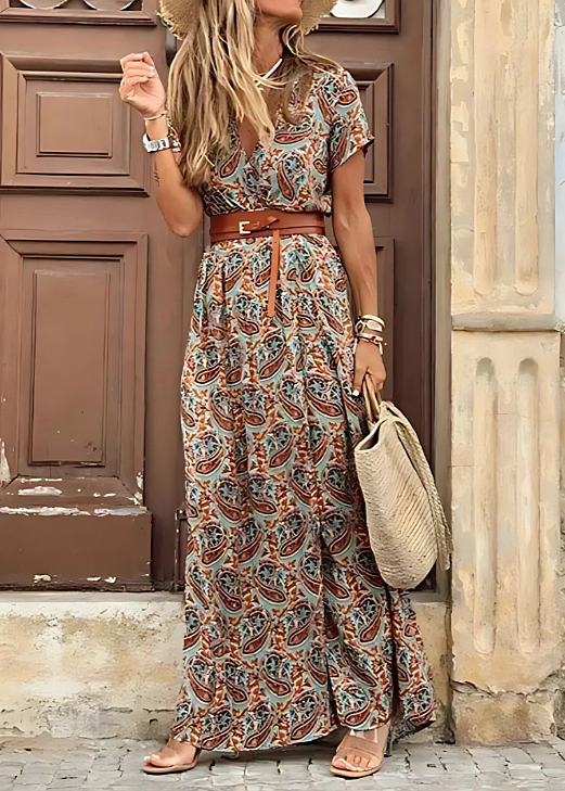 Anouck – Robe longue bohème à taille froncée