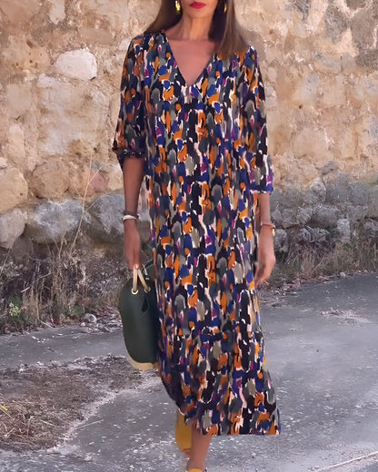 Jacqueline | Robe col V imprimé rétro
