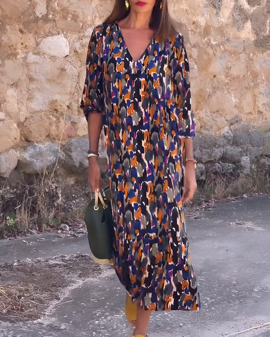 Jacqueline | Robe col V imprimé rétro