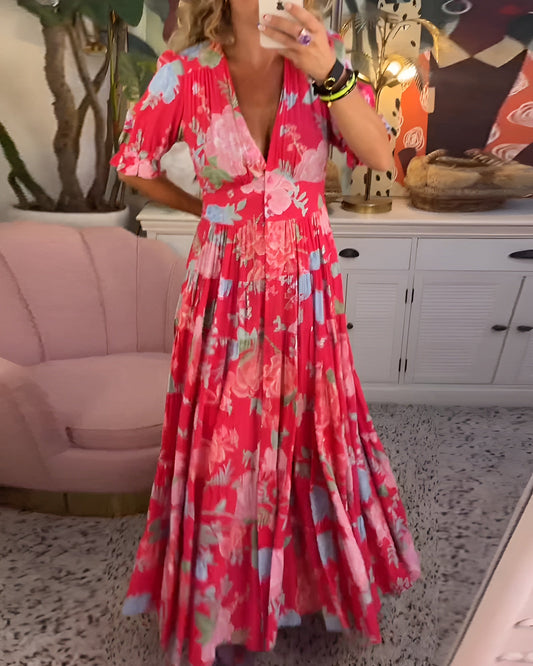 Sandy | Robe à poche col V imprimé fleuri