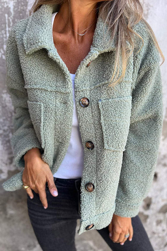 Nadine - Manteau Teddy Douillet avec Boutons Sophistiqués