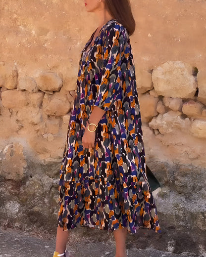Jacqueline | Robe col V imprimé rétro