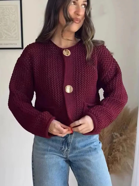 Kim - Gilet Grossièrement Tricoté avec Boutons Métalliques