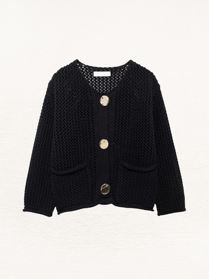 Kim - Gilet Grossièrement Tricoté avec Boutons Métalliques