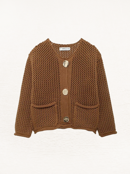 Kim - Gilet Grossièrement Tricoté avec Boutons Métalliques