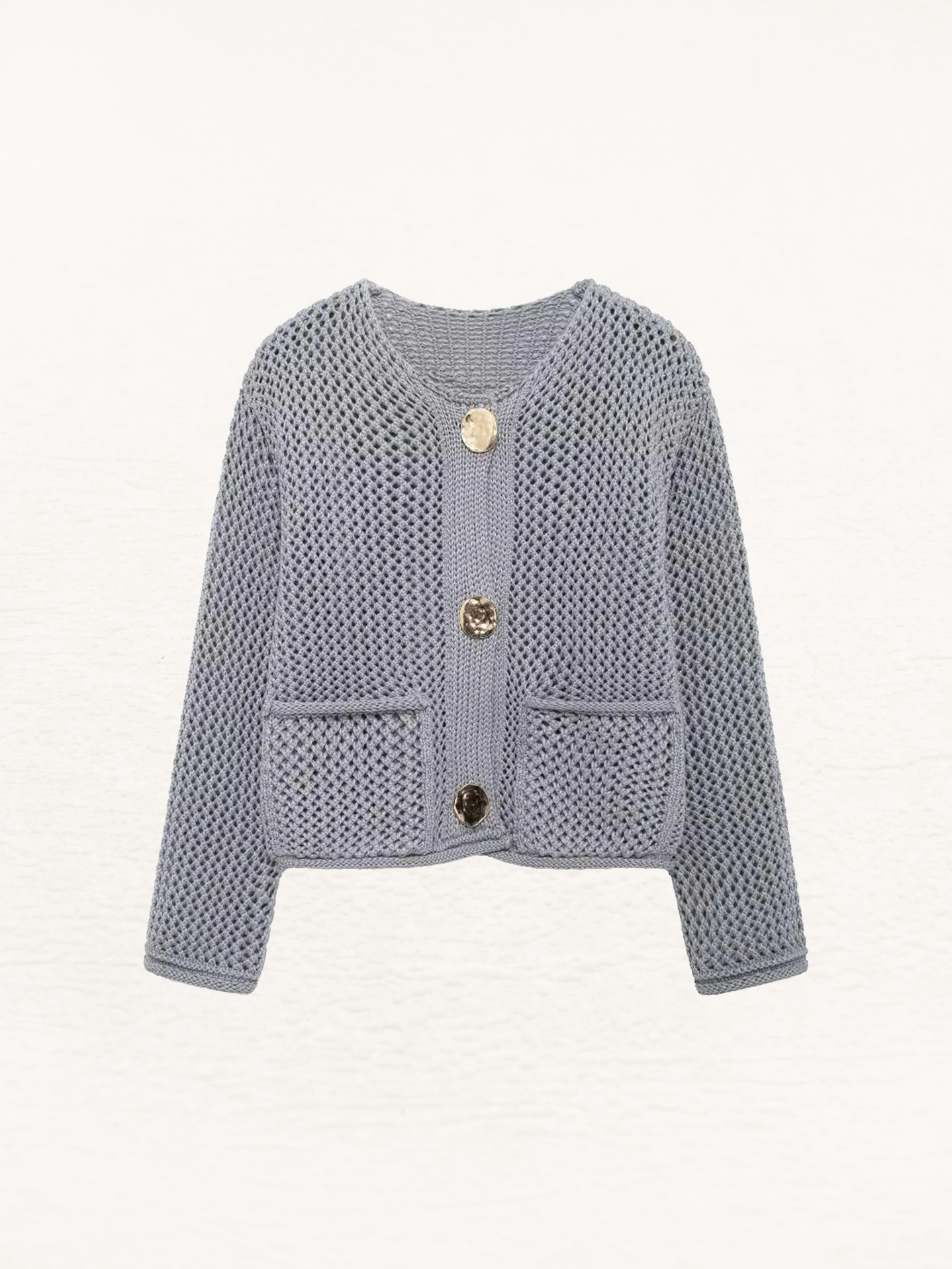 Kim - Gilet Grossièrement Tricoté avec Boutons Métalliques