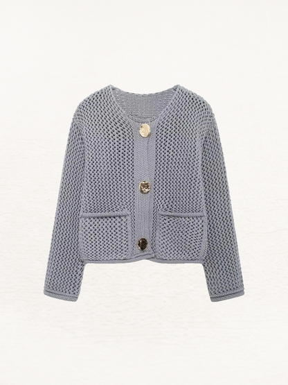 Kim - Gilet Grossièrement Tricoté avec Boutons Métalliques