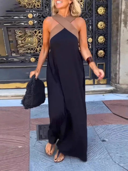 Audrey | Robe Longue d’Été Fluide à Bretelles Croisées