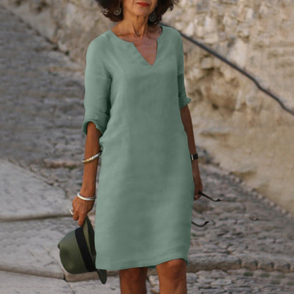 Sarah | Robe en lin à col en V