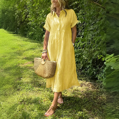 Clémence | Robe chemise fluide à rayures et poches