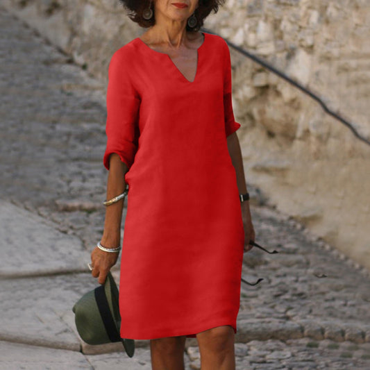 Sarah | Robe en lin à col en V