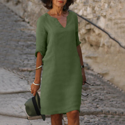 Sarah | Robe en lin à col en V