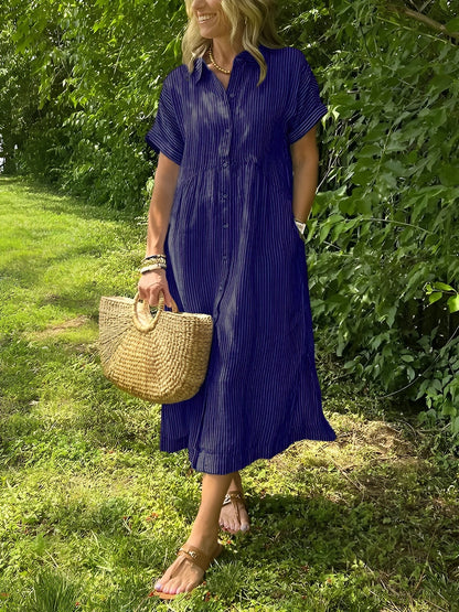 Clémence | Robe chemise fluide à rayures et poches