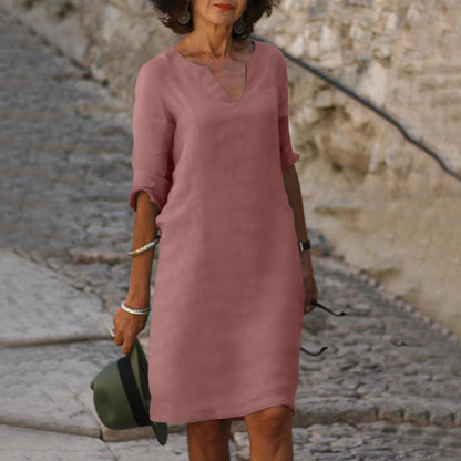 Sarah | Robe en lin à col en V