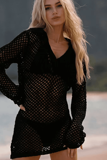 Julie | Robe de plage crochetée à manches longues - cover-up boho