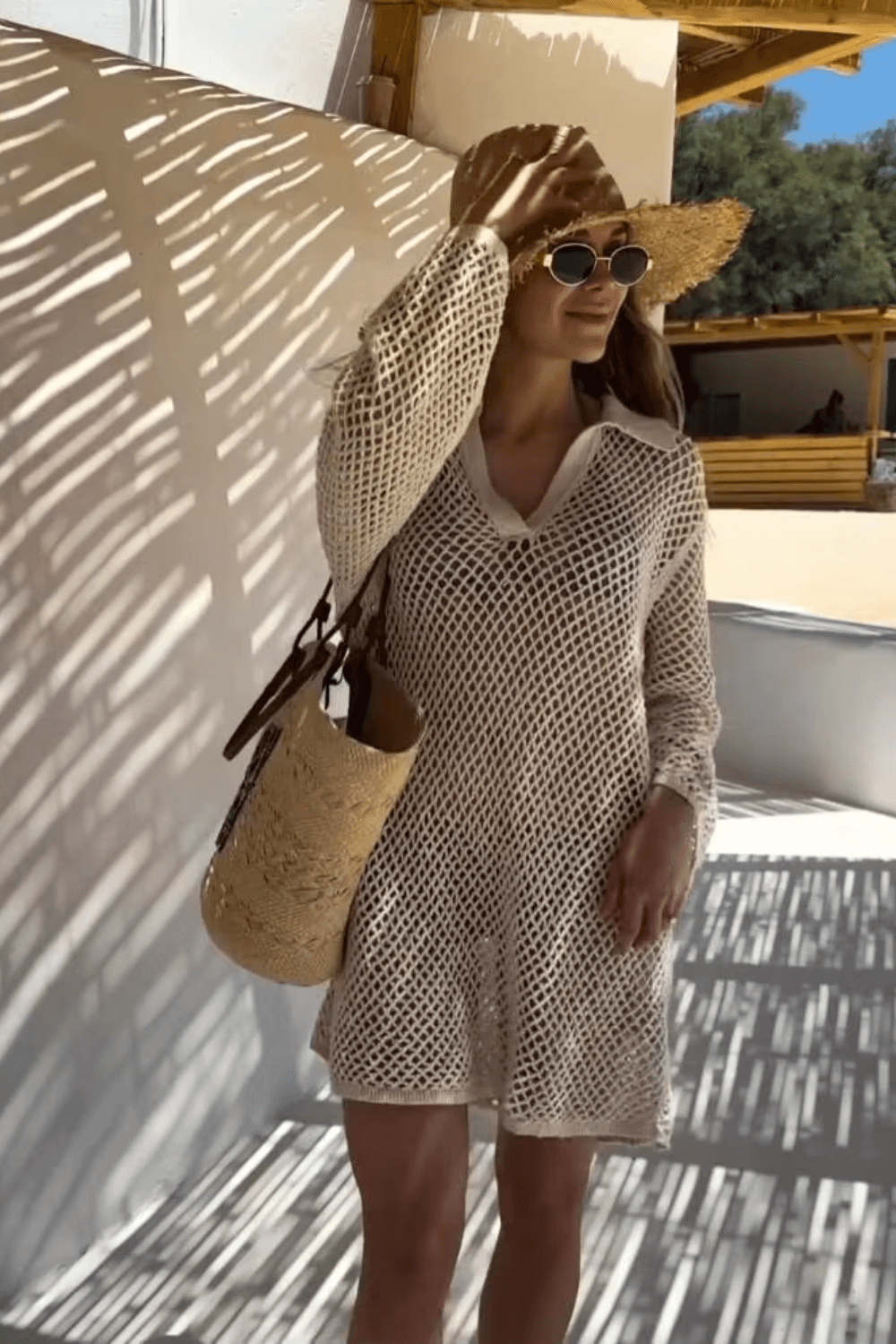 Julie | Robe de plage crochetée à manches longues - cover-up boho