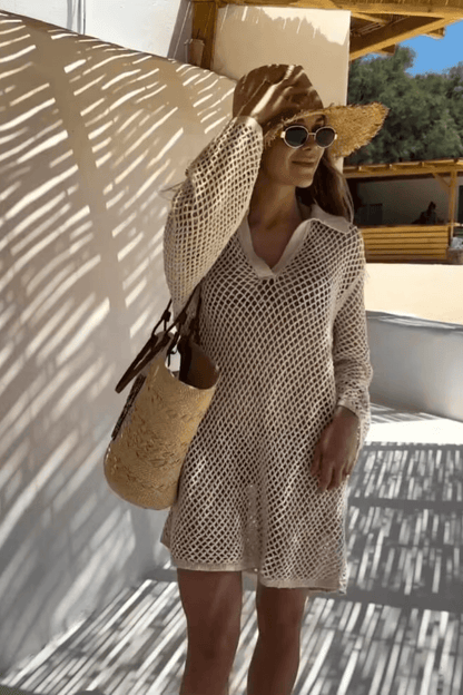 Julie | Robe de plage crochetée à manches longues - cover-up boho
