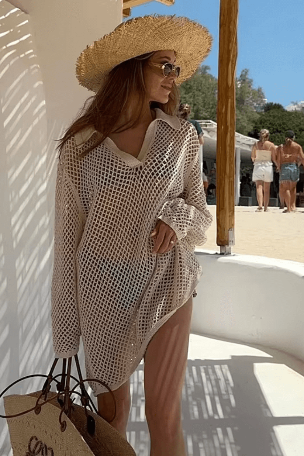 Julie | Robe de plage crochetée à manches longues - cover-up boho