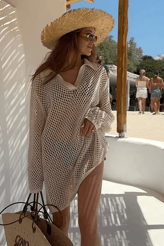 Julie | Robe de plage crochetée à manches longues - cover-up boho