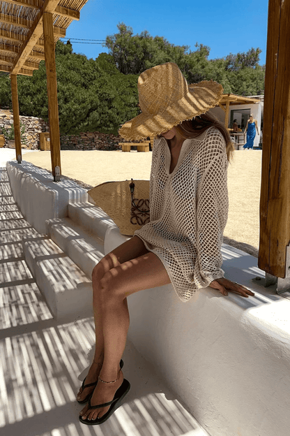 Julie | Robe de plage crochetée à manches longues - cover-up boho