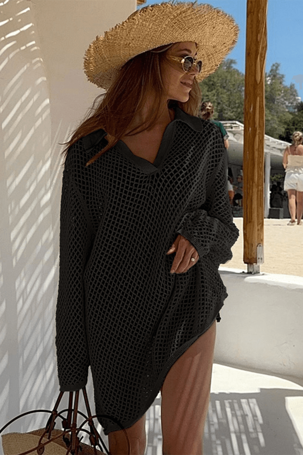 Julie | Robe de plage crochetée à manches longues - cover-up boho